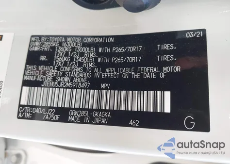 2021 Toyota 4Runner Venture Special Edition from USA, damaged, VIN JTEHU5JR2M5918497